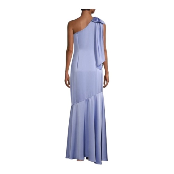 AIDAN MATTOX Satin Asymmetric One Shoulder Mermaid Maxi Gown Size 14 Blue NWT - Picture 7 of 12